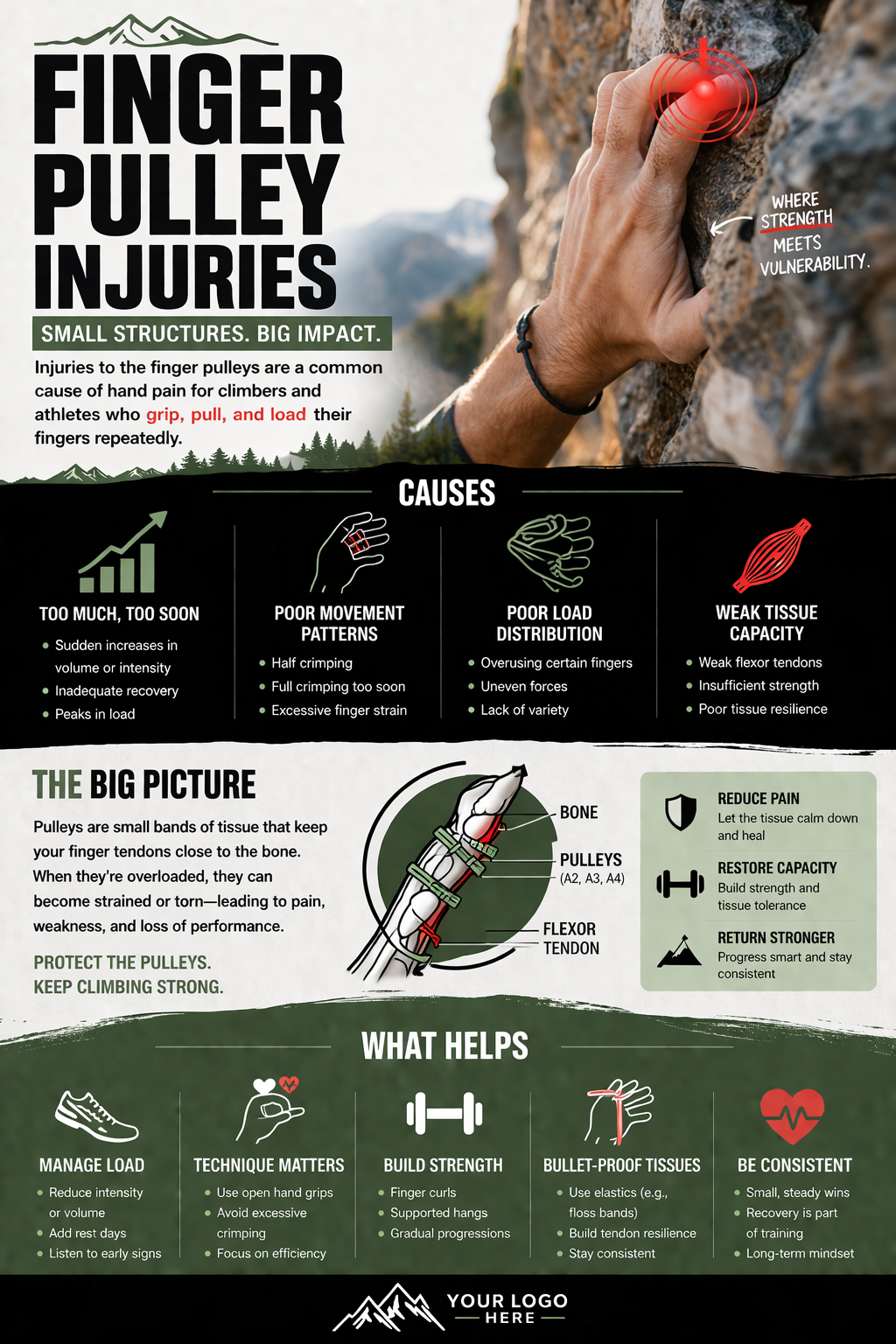 Finger pulley injuries prevention infographic